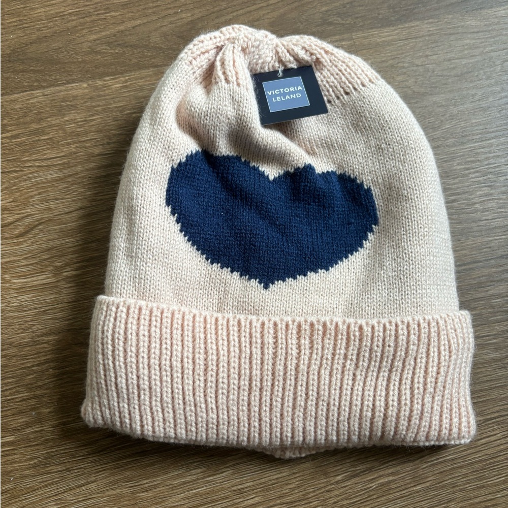 Victoria Leland Pink & Navy Heart Beanie/Winter Hat